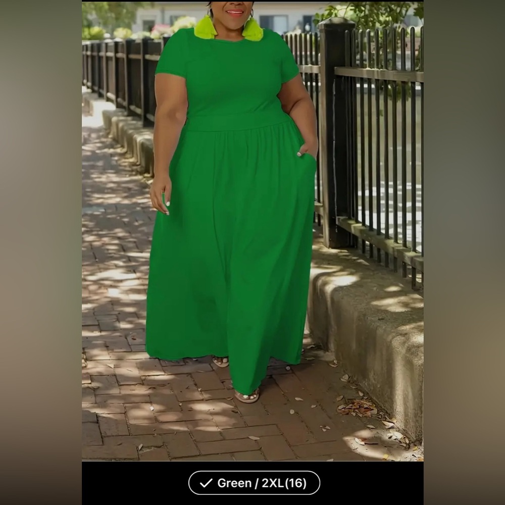 Plus Size Elegant Maxi Dress - Stretchy, Solid, Short Sleeve, Comfortable, Flowy